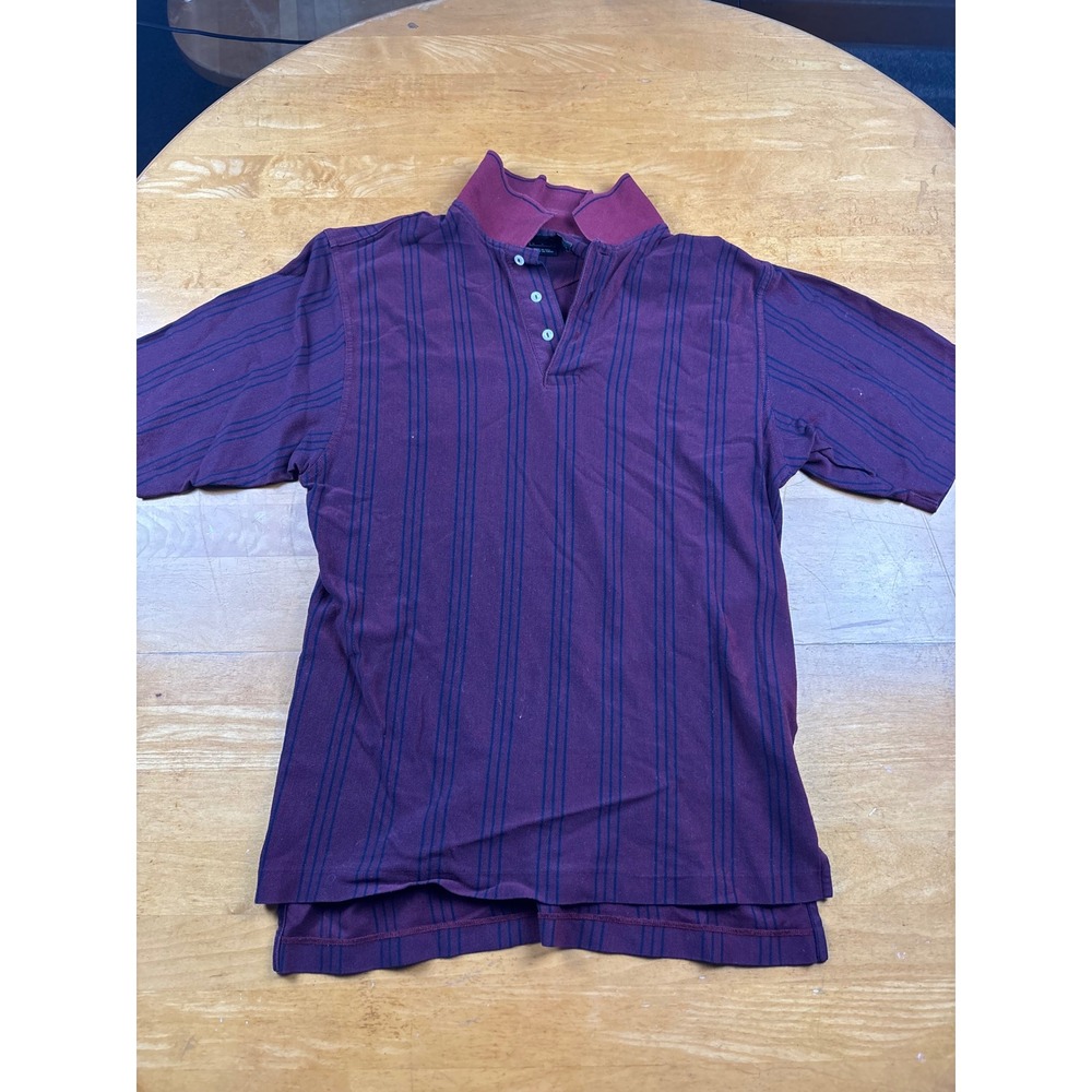 Y2K Nike Golf Mens Medium Polo Shirt Burgundy Maroon Navy Blue Striped Top